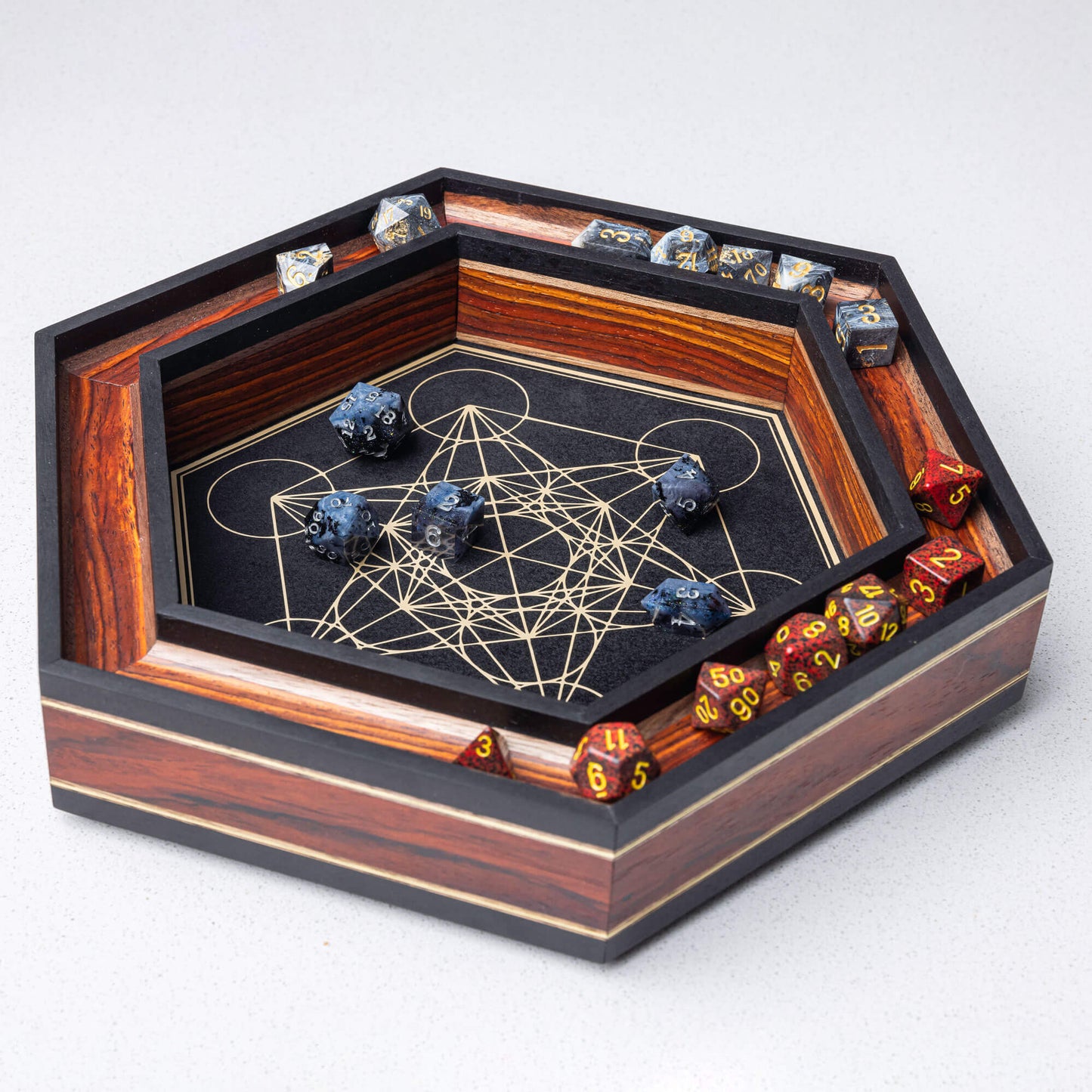 Customizable Gen2 Dice Tray from BlackBear Workshops - Premium Quality - Handcrafted in Canada - DND games - Cocobolo - African Blackwood - Black Velvet - Gold Vinyl