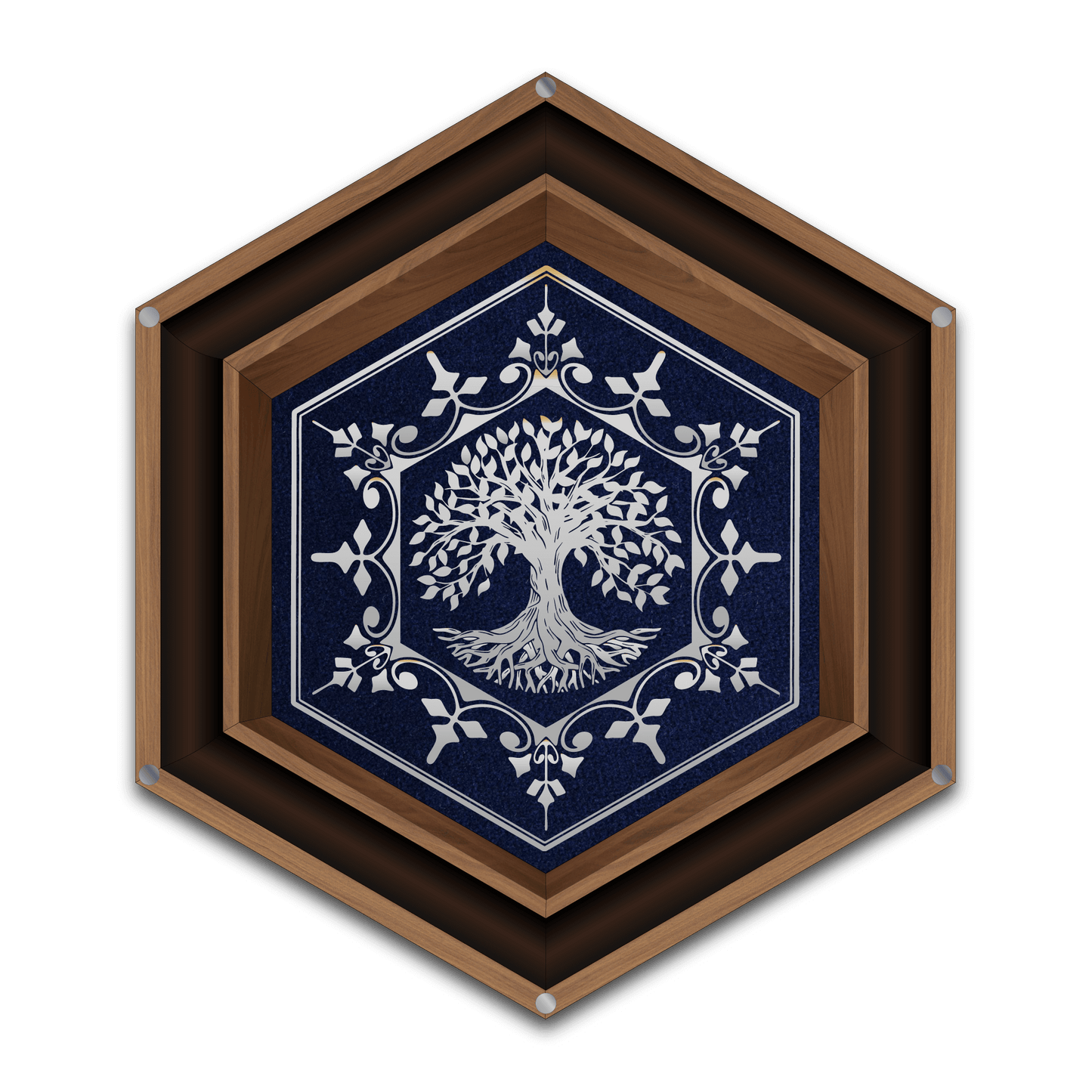 Customizable Gen4 Dice Box from BlackBear Workshops - Walnut - Lifetree - Navy Velvet - Silver Vinyl