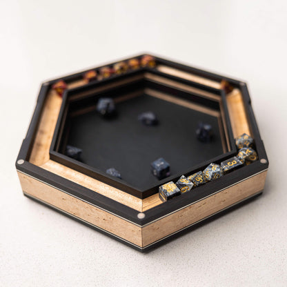 Customizable Gen4 Dice Box from BlackBear Workshops - African Blackwood - Birds Eye Maple - Black Leather