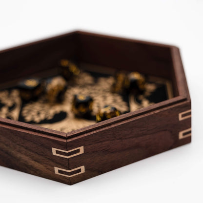 Customizable Regular Dice Tray from BlackBear Workshops - Walnut - Lifetree - Black Velvet - Gold Vinyl