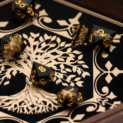 Customizable Regular Dice Tray from BlackBear Workshops - Walnut - Lifetree - Black Velvet  - Gold Vinyl