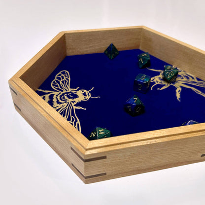 Customizable Regular Dice Tray from BlackBear Workshops - Maple - Bees - Royal Velvet - Gold Vinyl