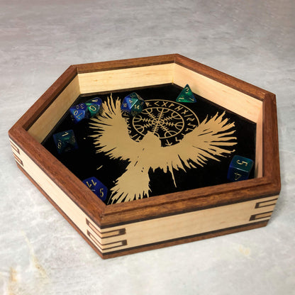 Customizable Regular Dice Tray from BlackBear Workshops - Walnut and Maple - Eagle - Black Velvet - Gold Vinyl