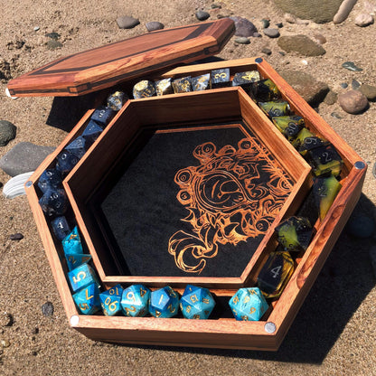 Customizable Gen4 Dice Box from BlackBear Workshops - Bubinga - Wenge - Cover - Premium Quality - Handcrafted - Black Velvet - Copper Vinyl