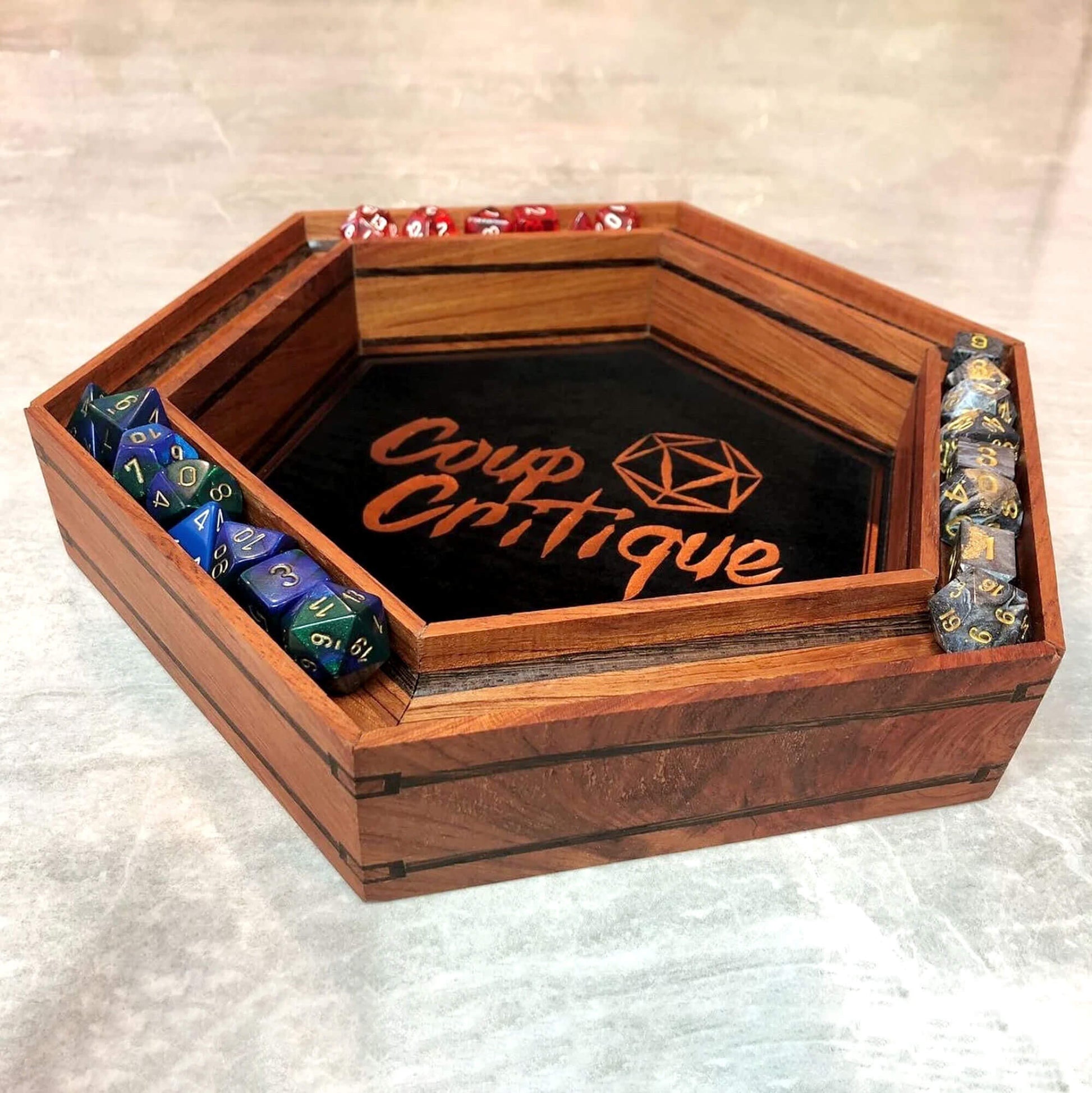 Customizable Gen2 Dice Tray from BlackBear Workshops - Premium Quality - Handcrafted in Canada - DND games - Wenge - Bubinga - Black Velvet - CopperVinyl