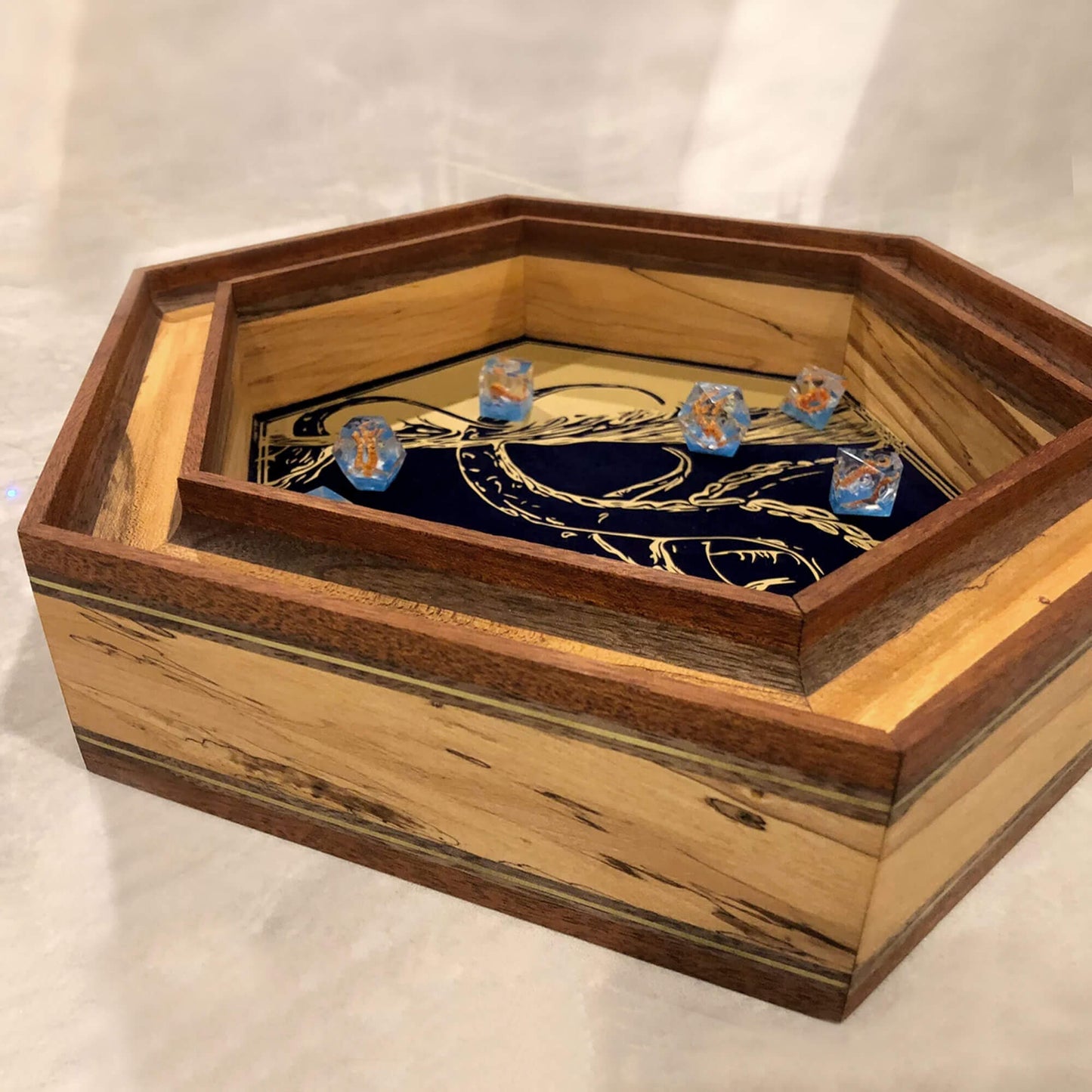 Customizable Gen2 Dice Tray from BlackBear Workshops - Premium Quality - Handcrafted in Canada - DND games - Spalted Maple - Walnut - Black Velvet - Kraken - Gold Vinyl