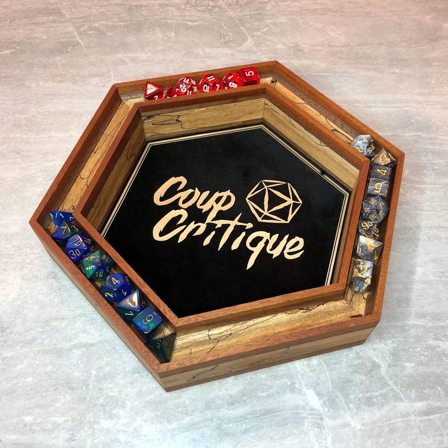 Customizable Gen2 Dice Tray from BlackBear Workshops - Premium Quality - Handcrafted in Canada - DND games - Spalted Maple - Walnut - Black Velvet - Silver Vinyl