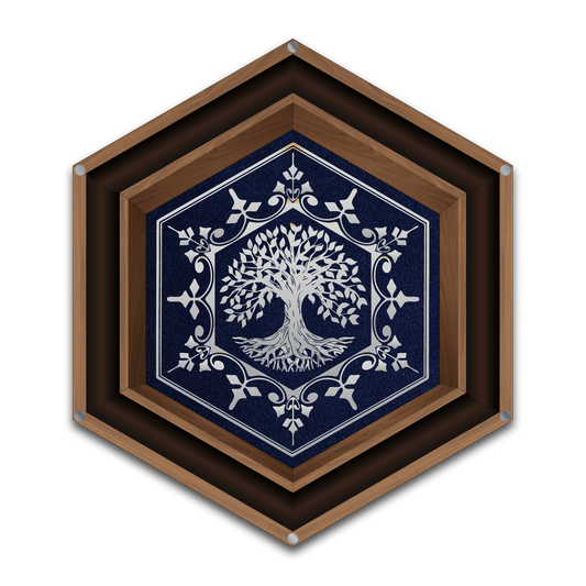 Customizable Gen4 Dice Box from BlackBear Workshops - Walnut - Lifetree - Navy Velvet  - Silver Vinyl